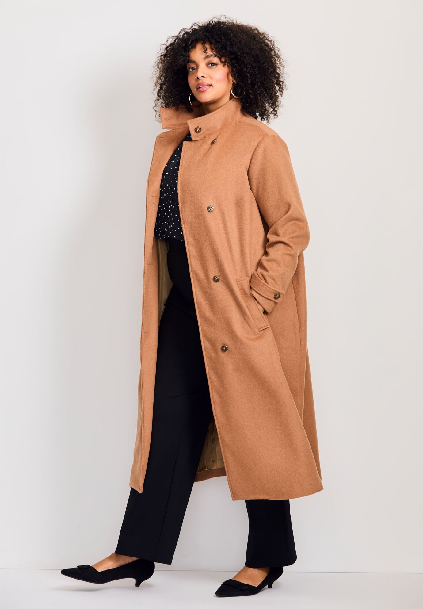 Funnel Neck Long Coat, SOFT CAMEL, alternate image number 3
