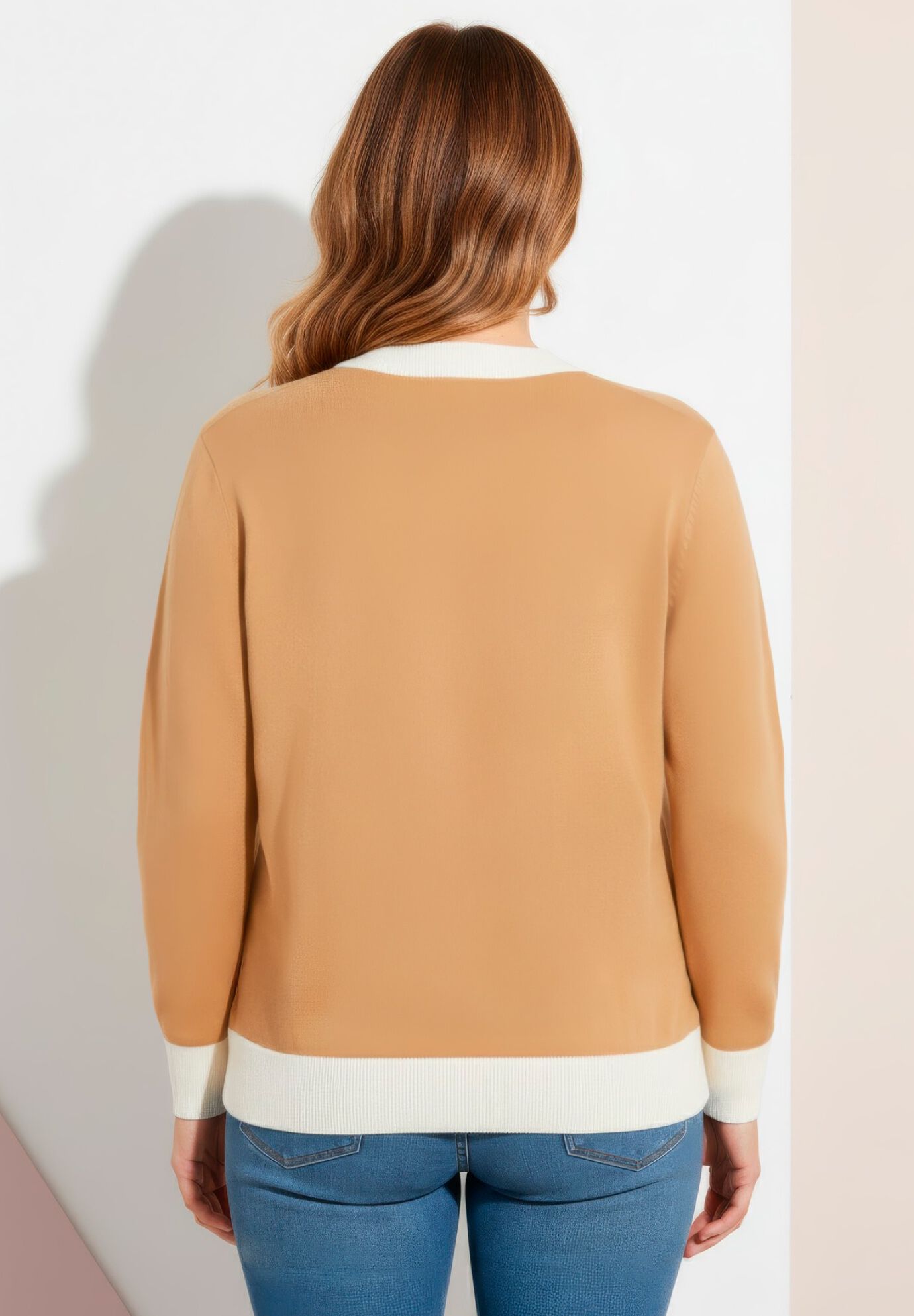 Colorblock Polo Sweater, CAMEL IVORY COLORBLOCK, on-hover image number 1