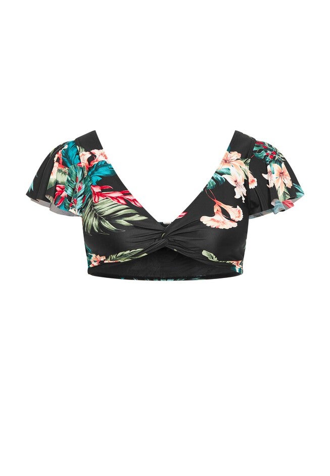 Ingrid Cap Sleeve Print Top - black, BLACK, alternate image number null