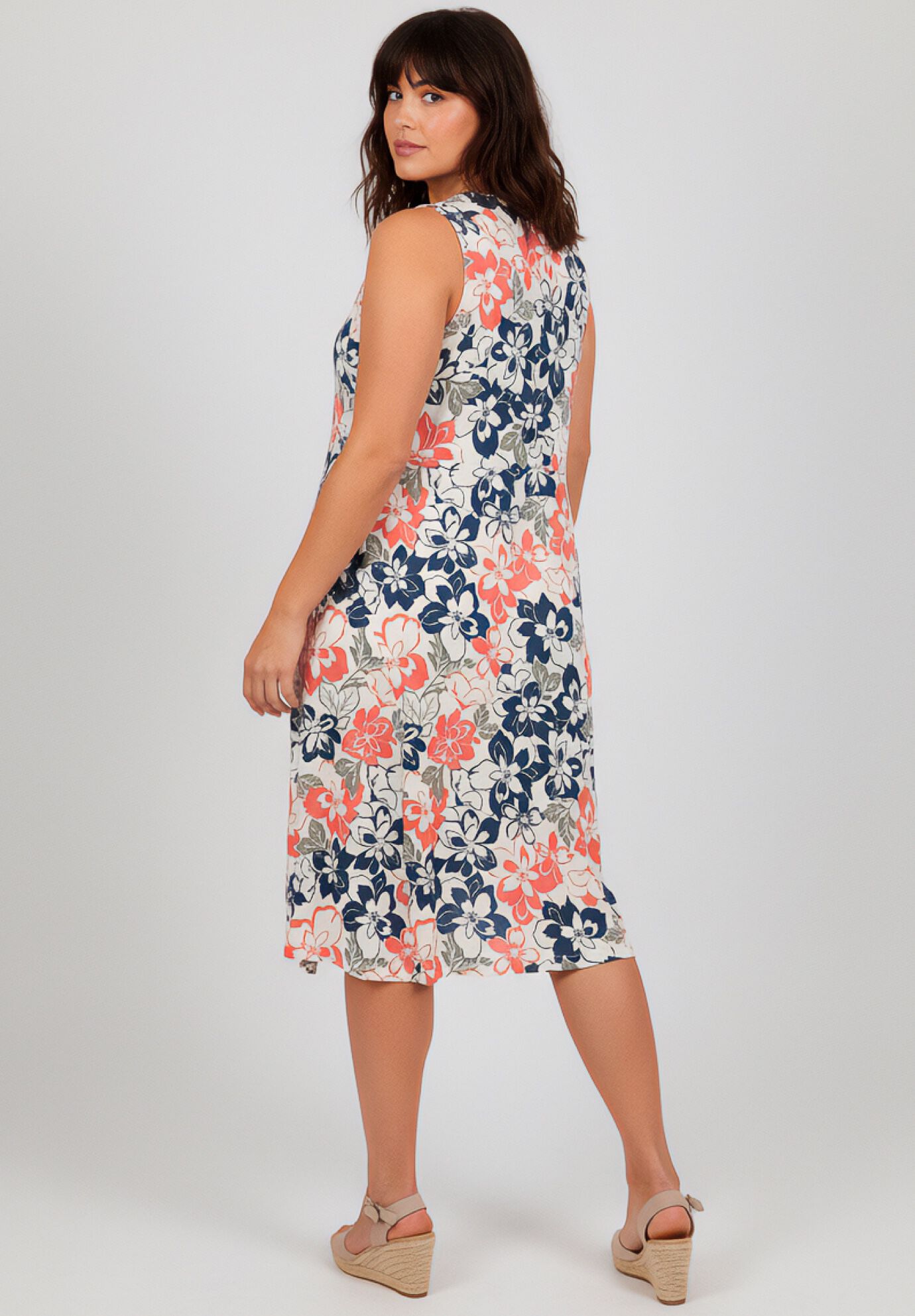 Knit Gauze Cascade Dress, IVORY GRAPHIC FLORAL, alternate image number 2