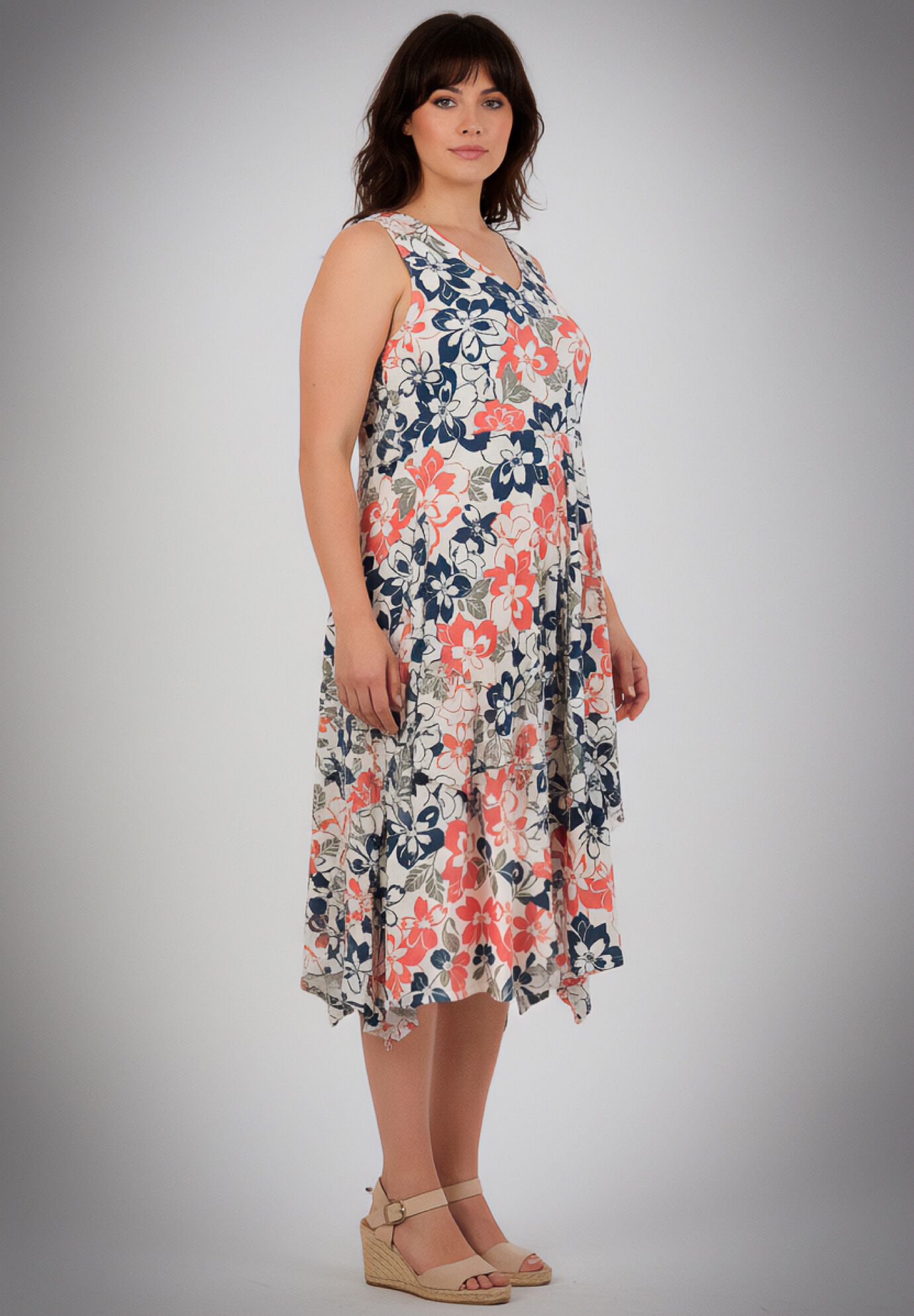 Knit Gauze Cascade Dress, IVORY GRAPHIC FLORAL, alternate image number 3