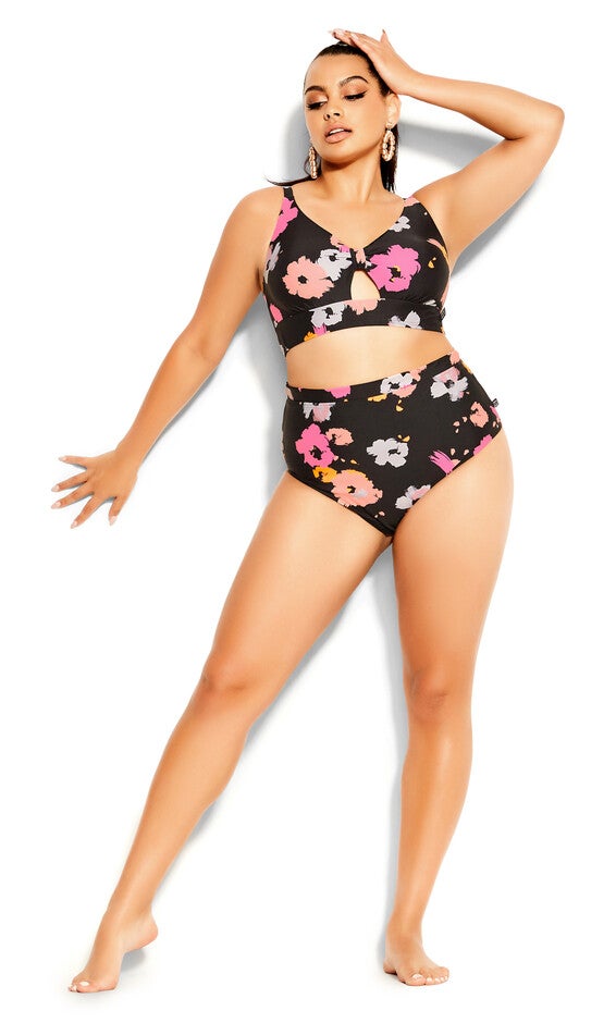 Izzy Hi Waist Print Bikini Brief - floral, BLACK, hi-res image number 0