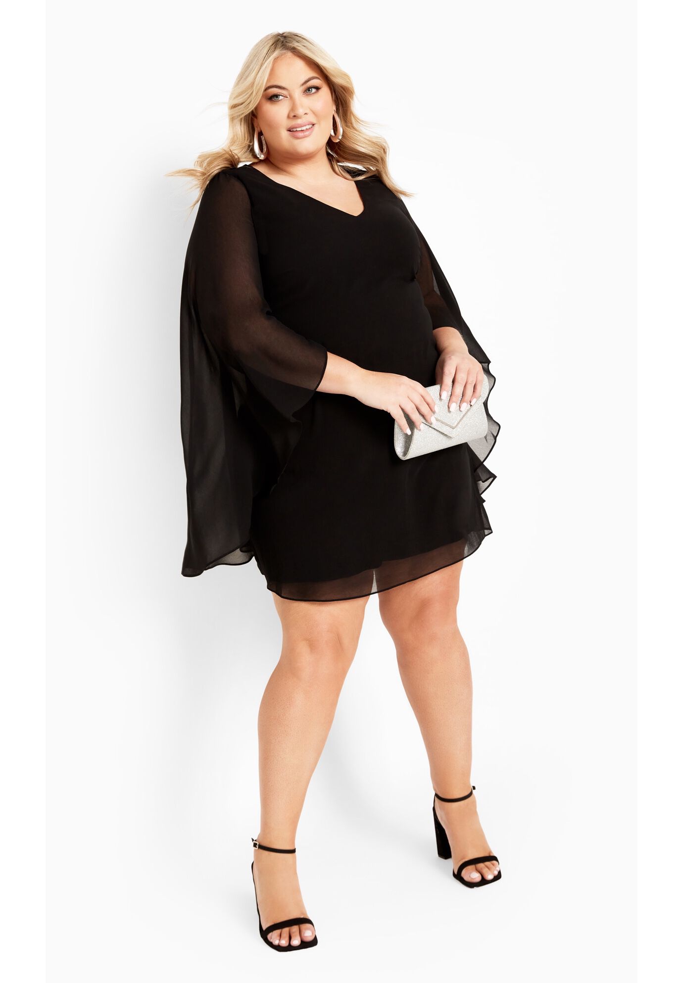Nina Cape Dress, BLACK, on-hover image number 1
