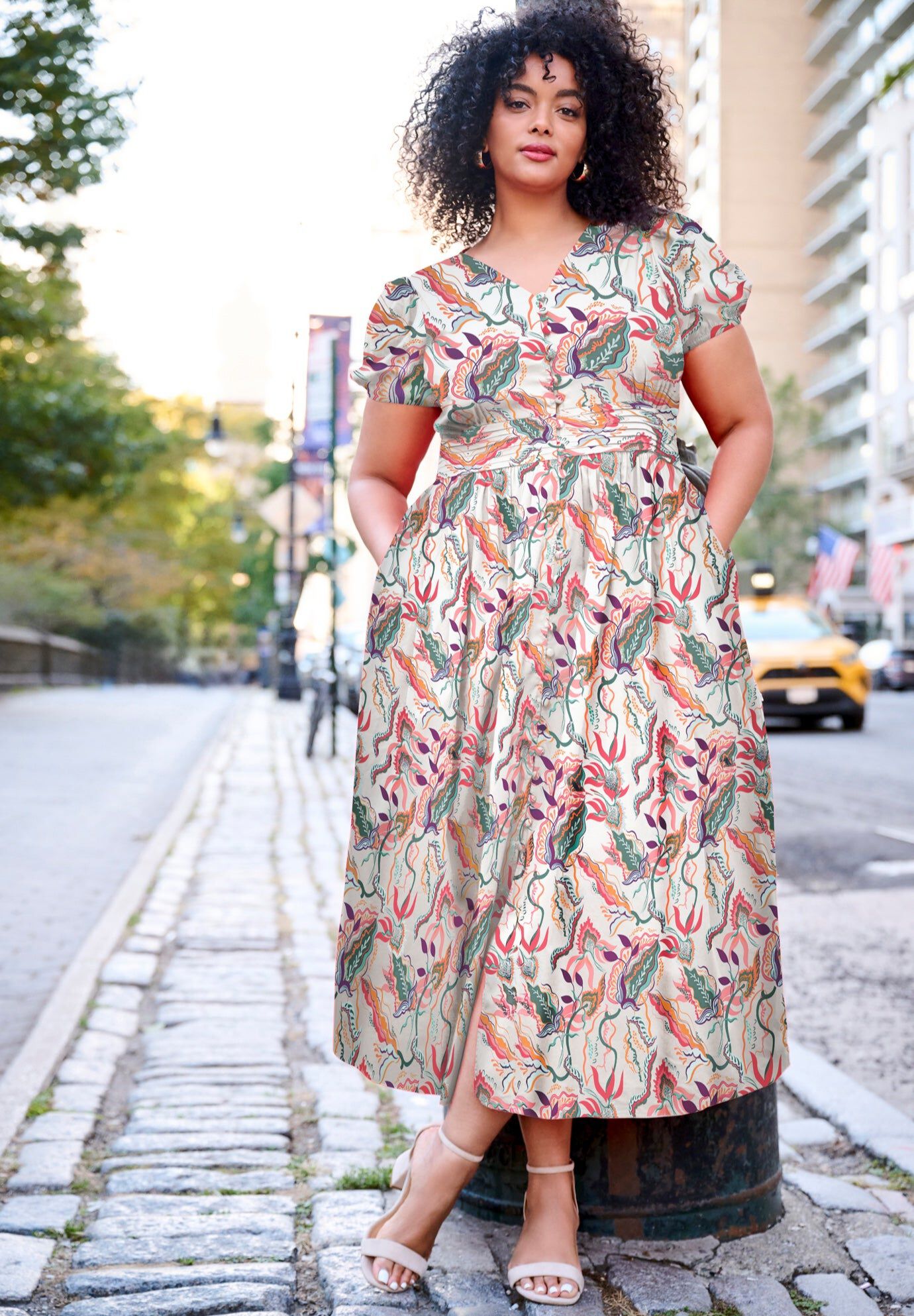Button Front Midi Dress, IVORY MULTI FLOWERS, hi-res image number 0