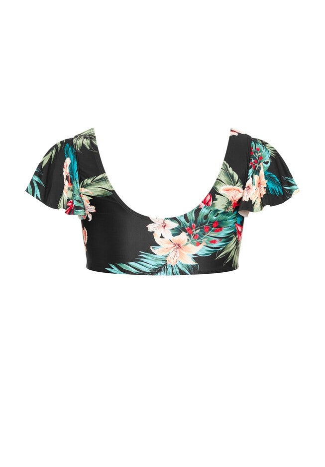 Ingrid Cap Sleeve Print Top - black, BLACK, alternate image number null