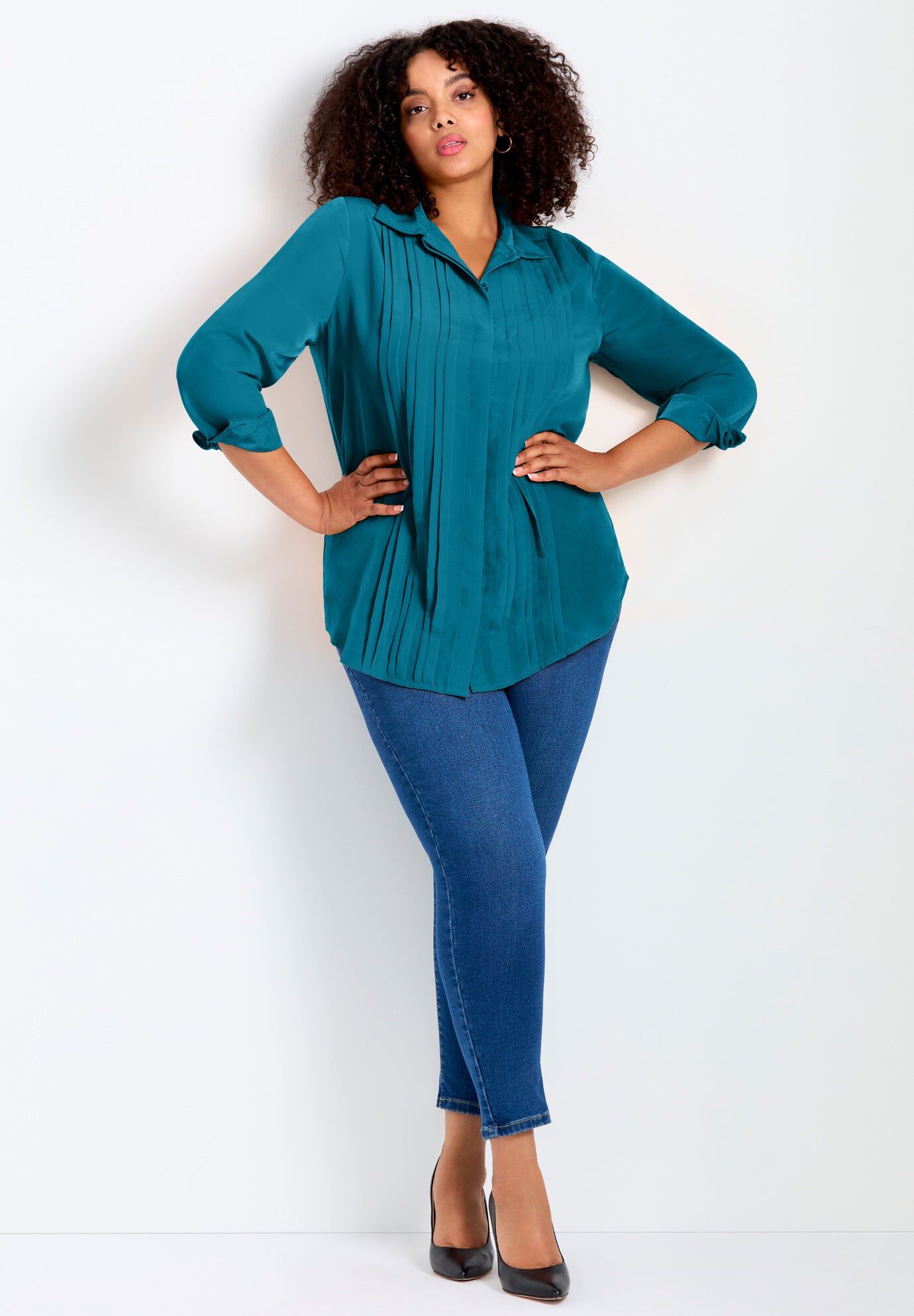 Pleated Button Down Shirt