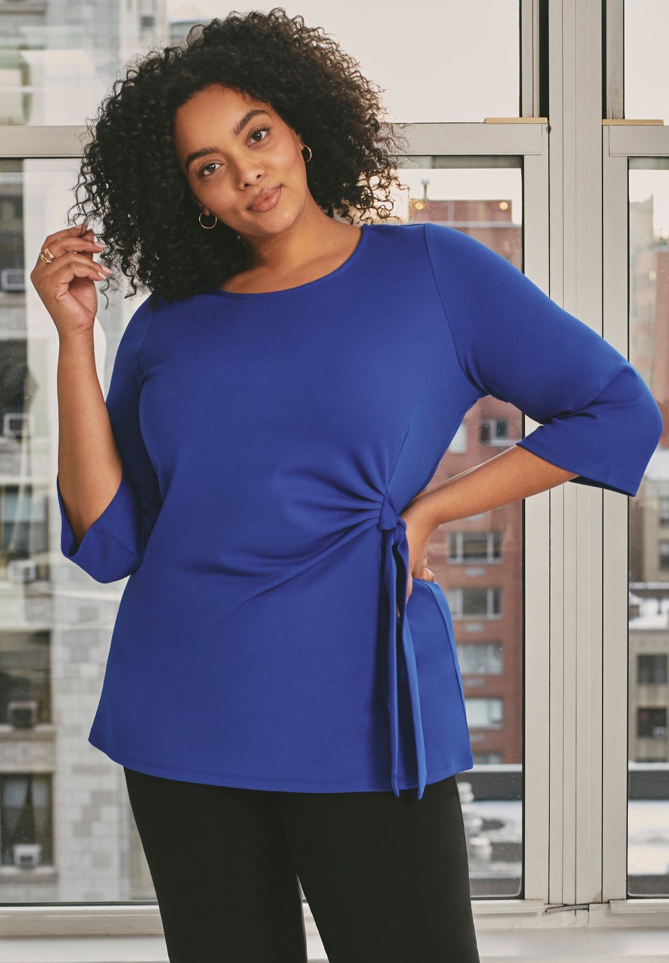 Knit Crepe Tie Detail Tunic