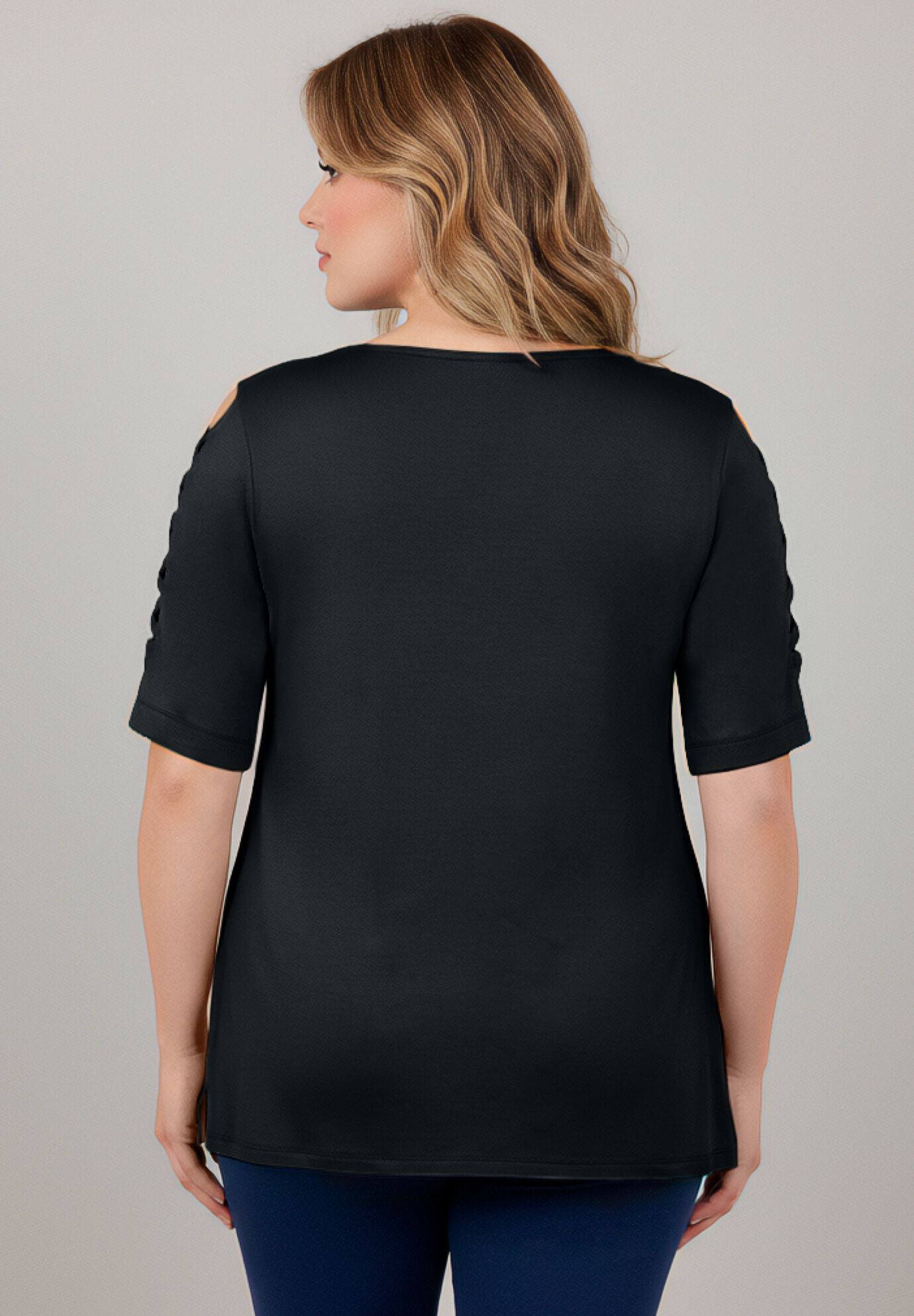 Lattice Sleeve Tunic, BLACK, alternate image number 2