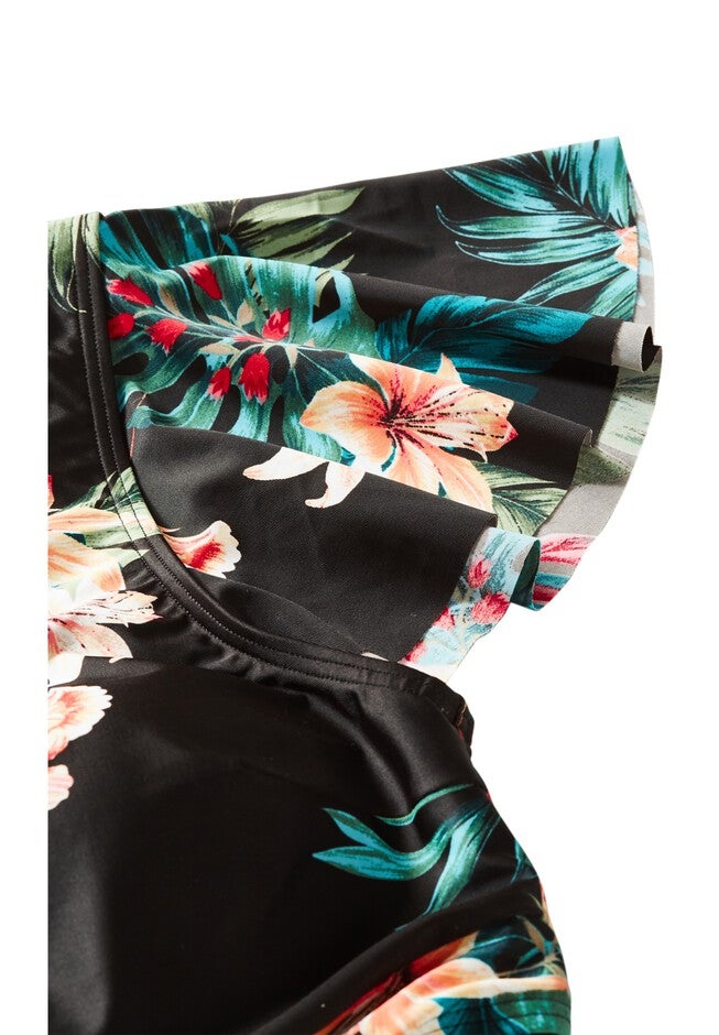 Ingrid Cap Sleeve Print Top - black, BLACK, alternate image number null