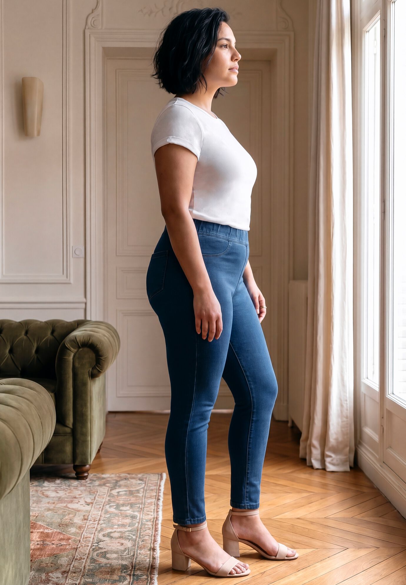 Gabrielle Knit Denim Legging, MEDIUM WASH, alternate image number 2