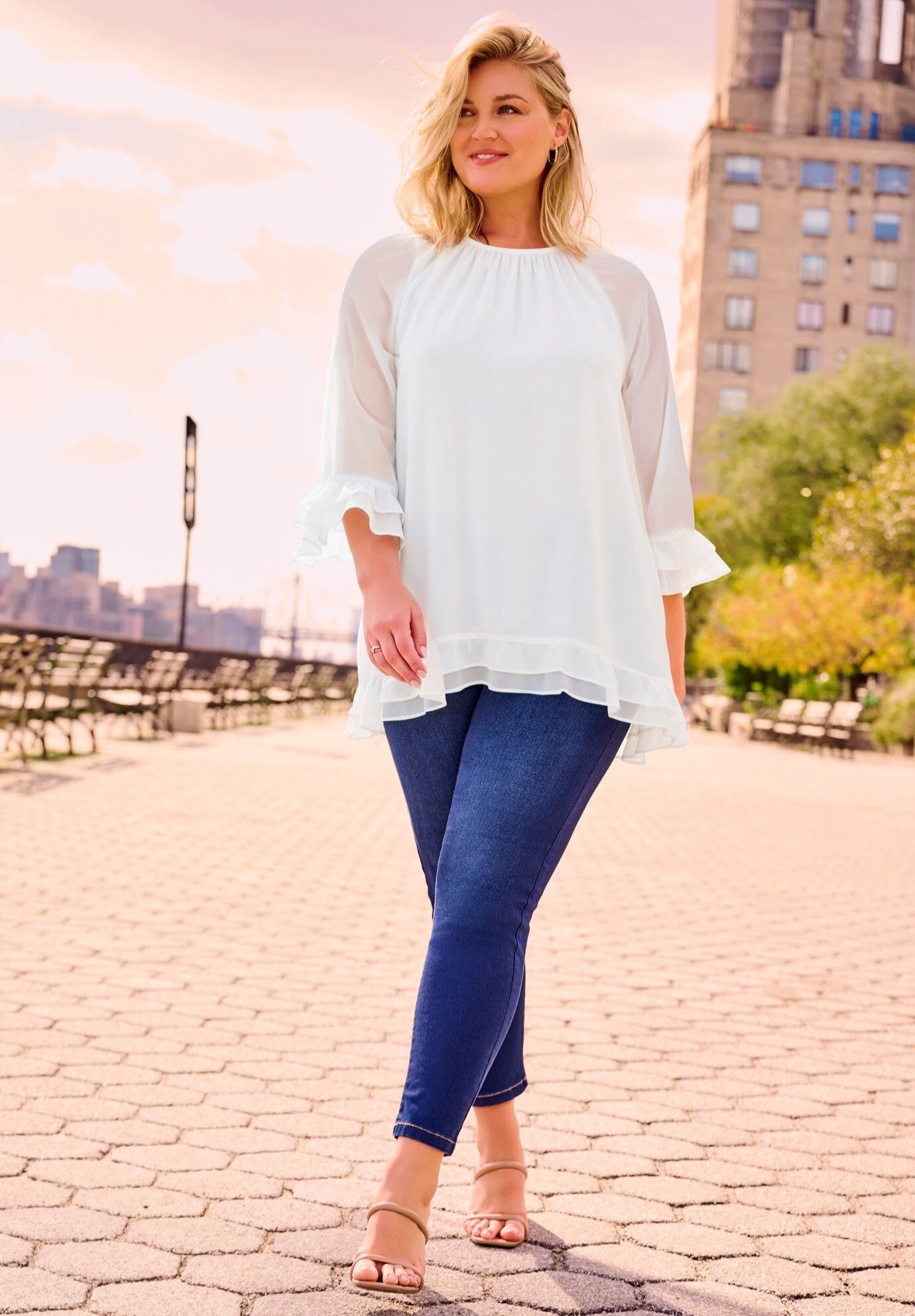 Ruffle Sleeve And Hem Blouse