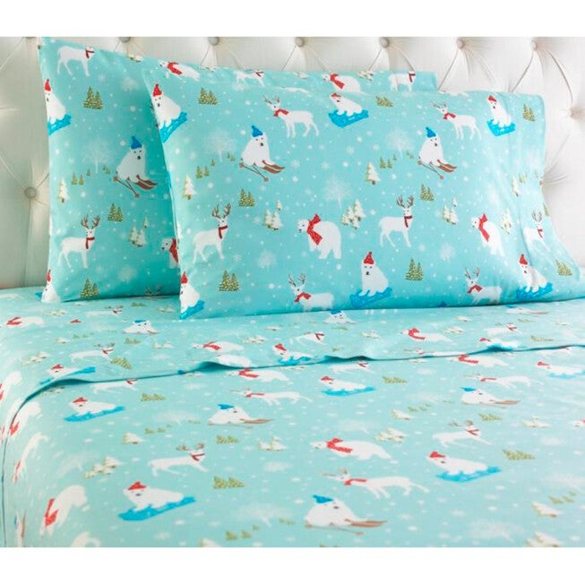 Micro Flannel® Polar Bear Deer Print Sheet Set, FLANNEL, hi-res image number 0