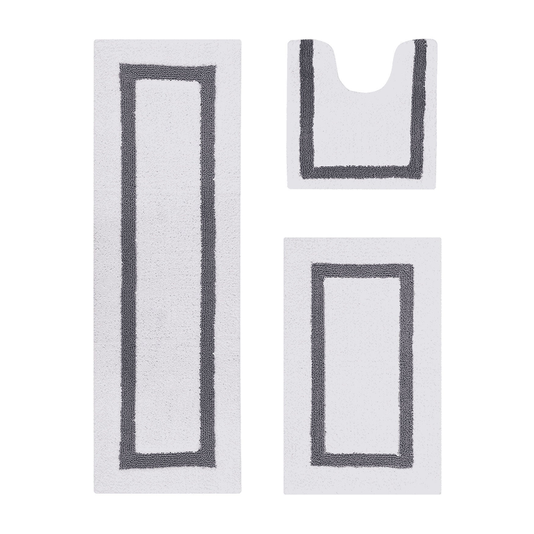 Hotel Collection 100% Cotton 3 Piece (20 inches X 20 inches | 21 inches X 34 inches | 20 inches X 60 inches) Bath Rug Set, WHITE GRAY, hi-res image number 0