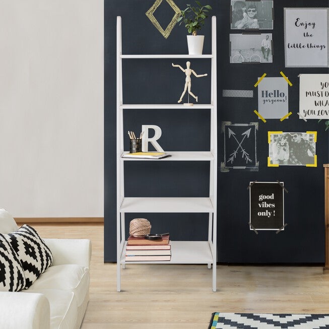 5-Shelf Ladder Bookcase-White, , alternate image number 9