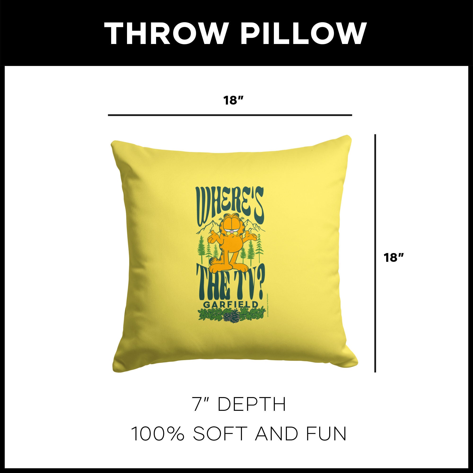 Nickelodeon Garfield Where's the TV Throw Pillow 18X18 Inches, YELLOW, alternate image number 4
