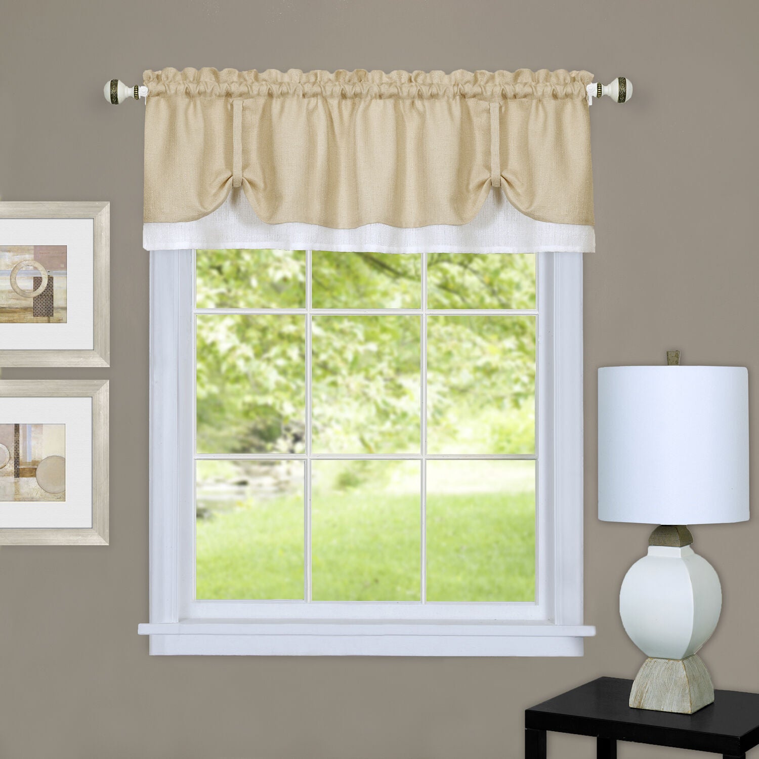 Darcy Window Curtain Valance, TAN WHITE, hi-res image number 0