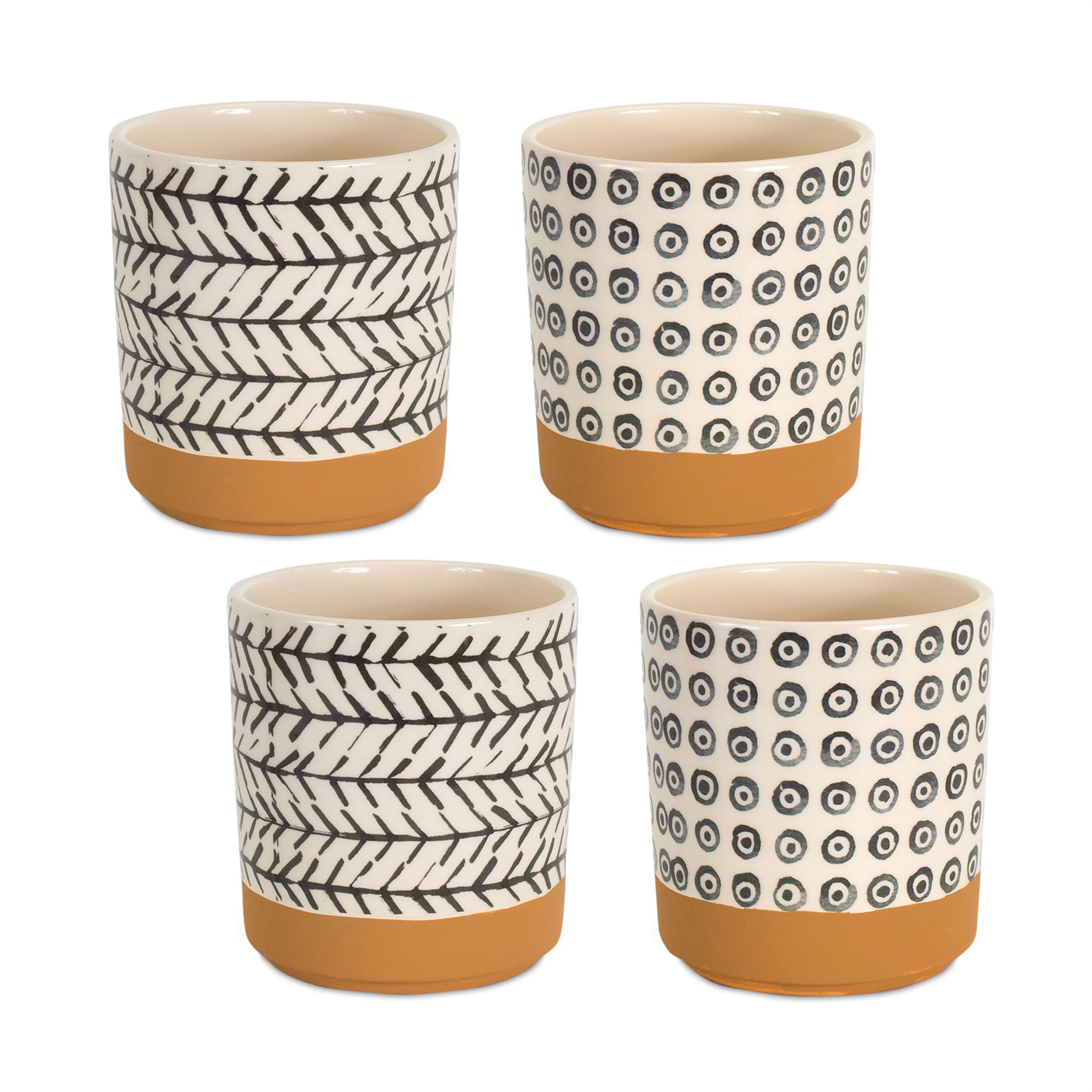 Geometric Patterned Pot with Terra Cotta Accent (Set of 4), BROWN/WHITE, hi-res image number 0