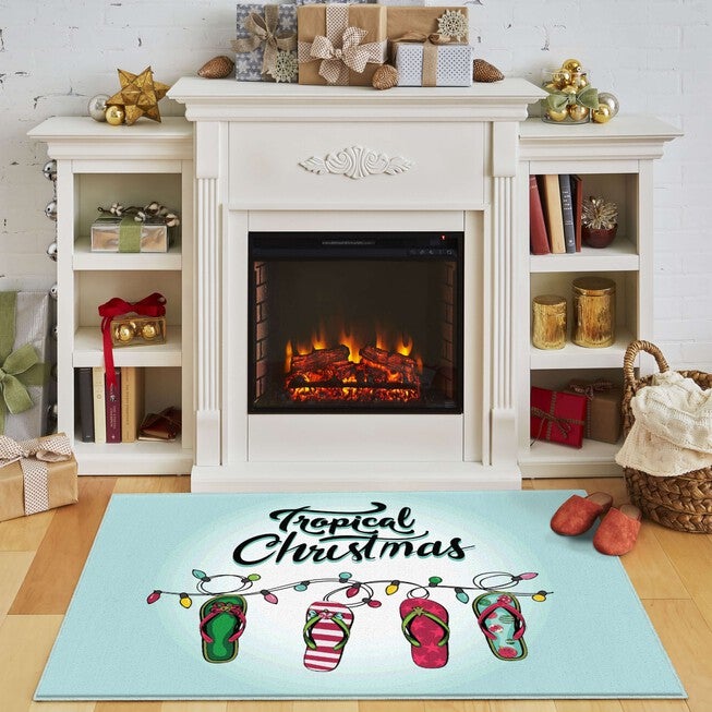 Tropical Christmas Light Blue Kitchen Rug, , alternate image number null