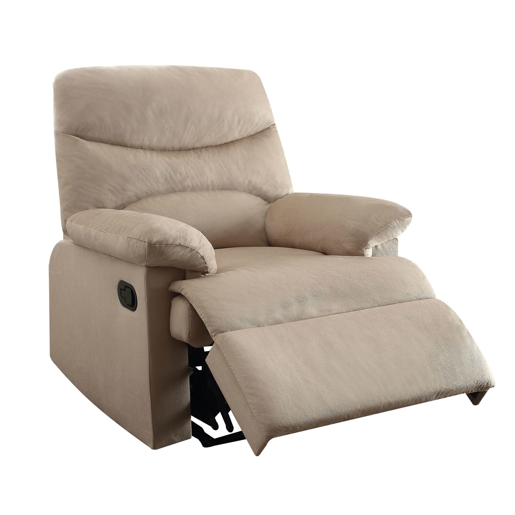 Beige recliner chair with footrest extended side view
