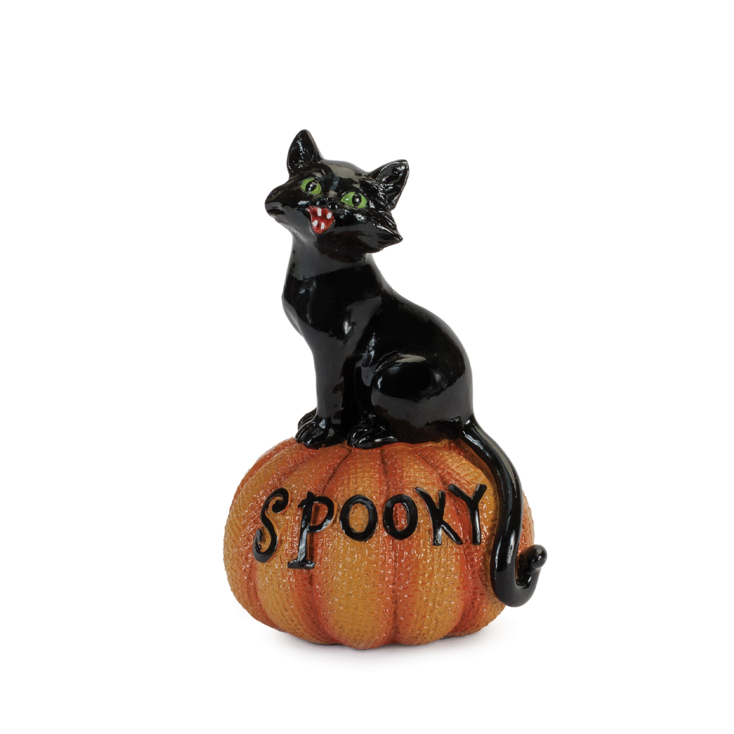 Black Cat on Pumpkin Figurine (Set of 3), ORANGE BLACK, alternate image number 4