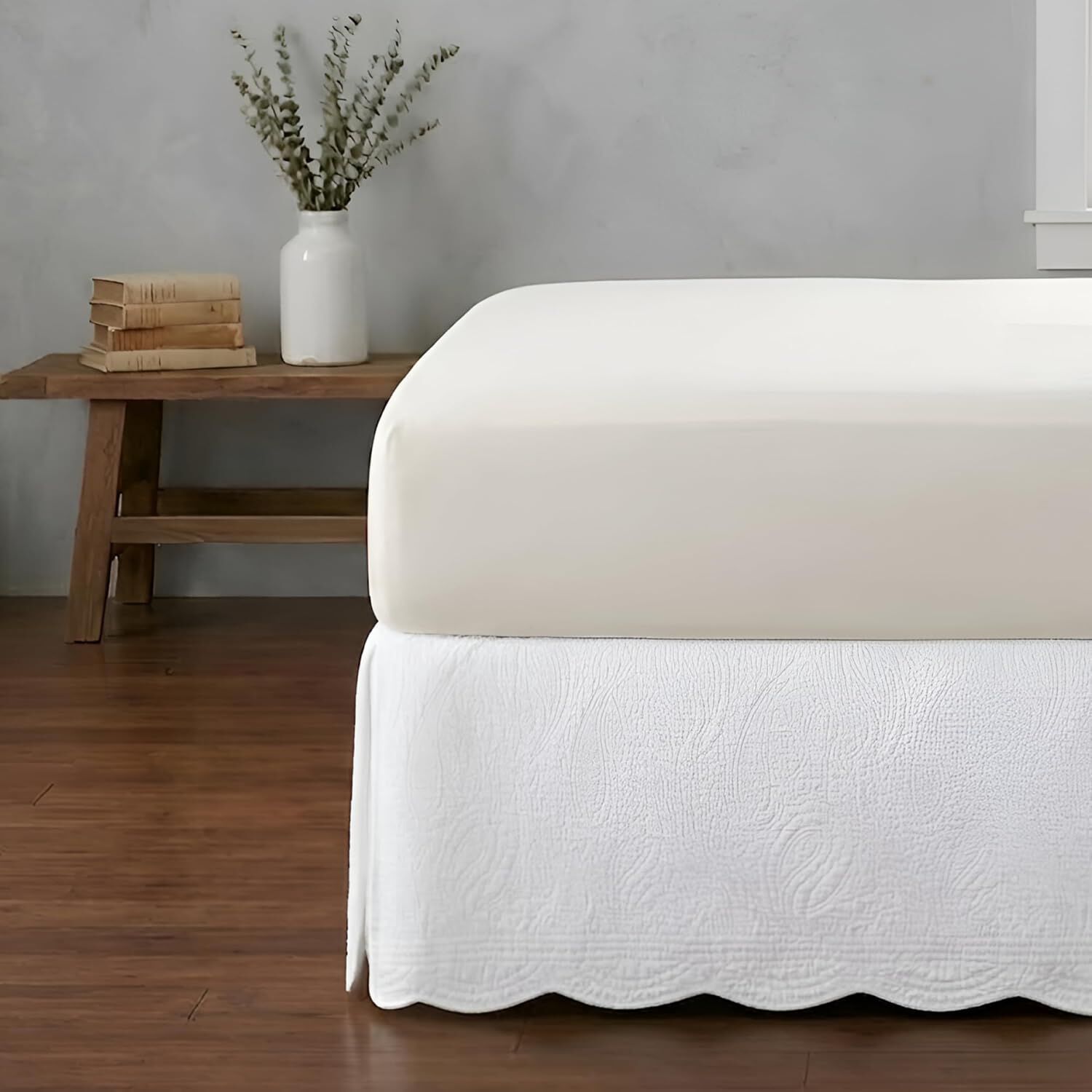 Paisley Quilted Bedskirt, WHITE, hi-res image number 0