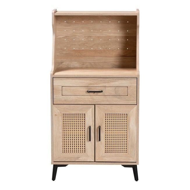 Pavone Mid-Century Modern Oak Brown Wood Kitchen Cabinet, OAK, alternate image number null