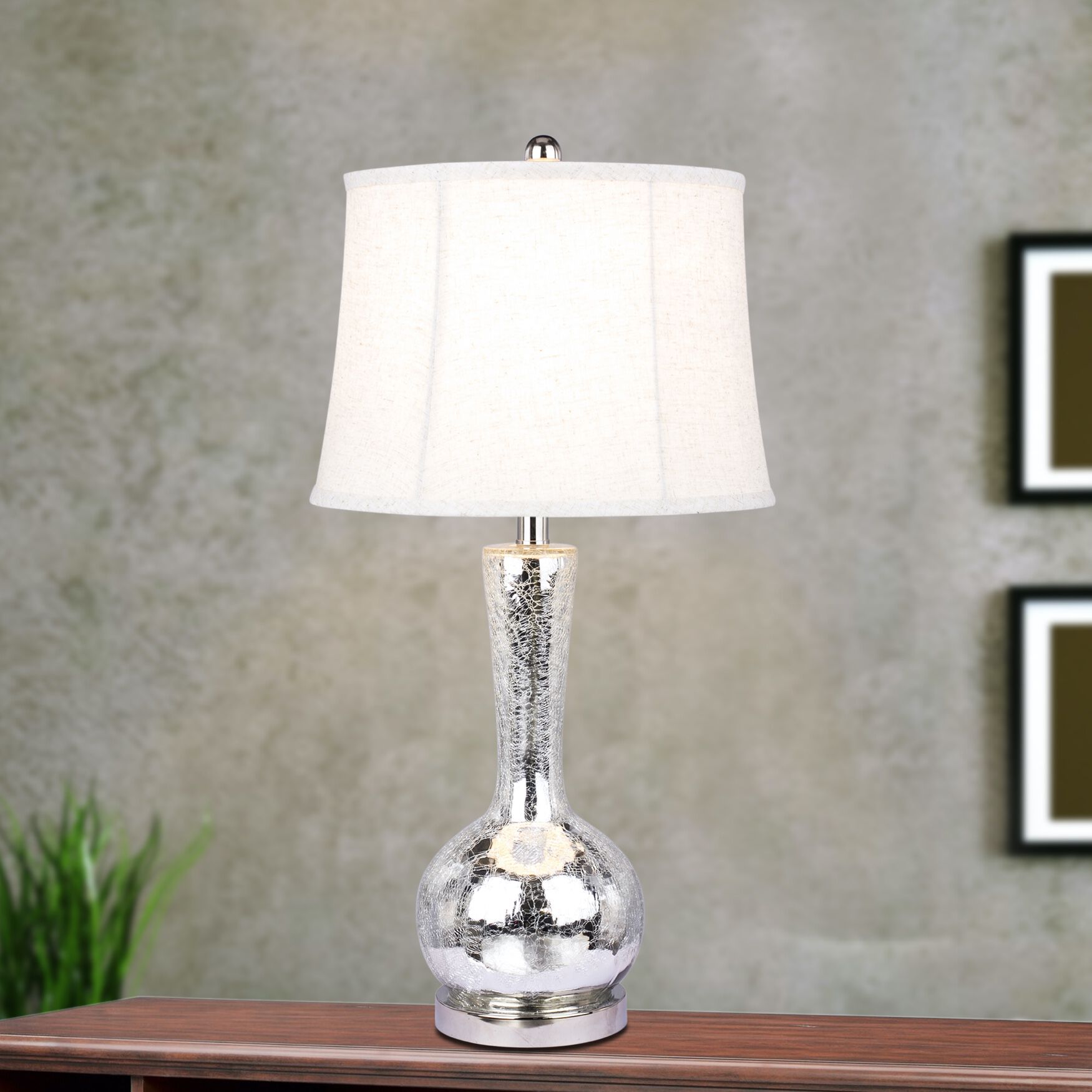 27.5 inches Silver Glass & Metal Table Lamp, SILVER NICKEL, hi-res image number 0