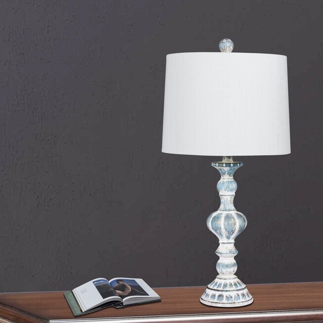 26.5 inches Cottage Antique Blue Resin Table Lamp, COTTAGE ANTIQUE BLUE, hi-res image number 0