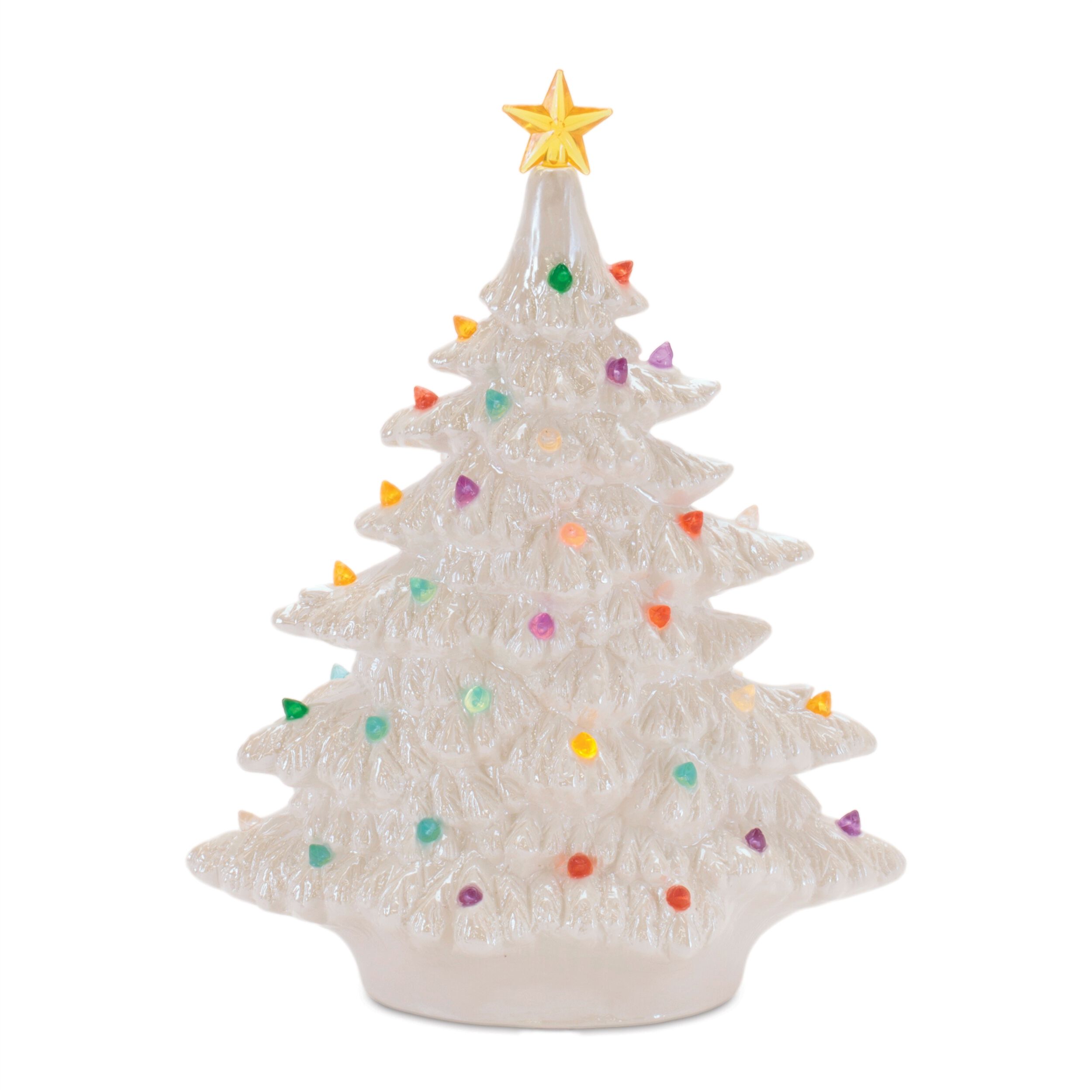 Lighted Ceramic Christmas Tree with Multicolor Bulbs 11 inchesH, WHITE, hi-res image number 0