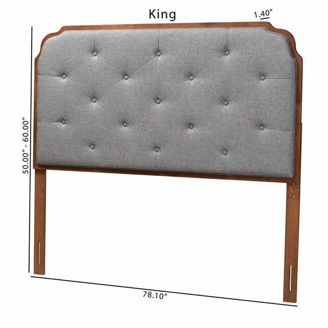 Shanti Classic And Traditional Grey Fabric And Walnut Brown Finished Wood King Size Headboard, , alternate image number 7
