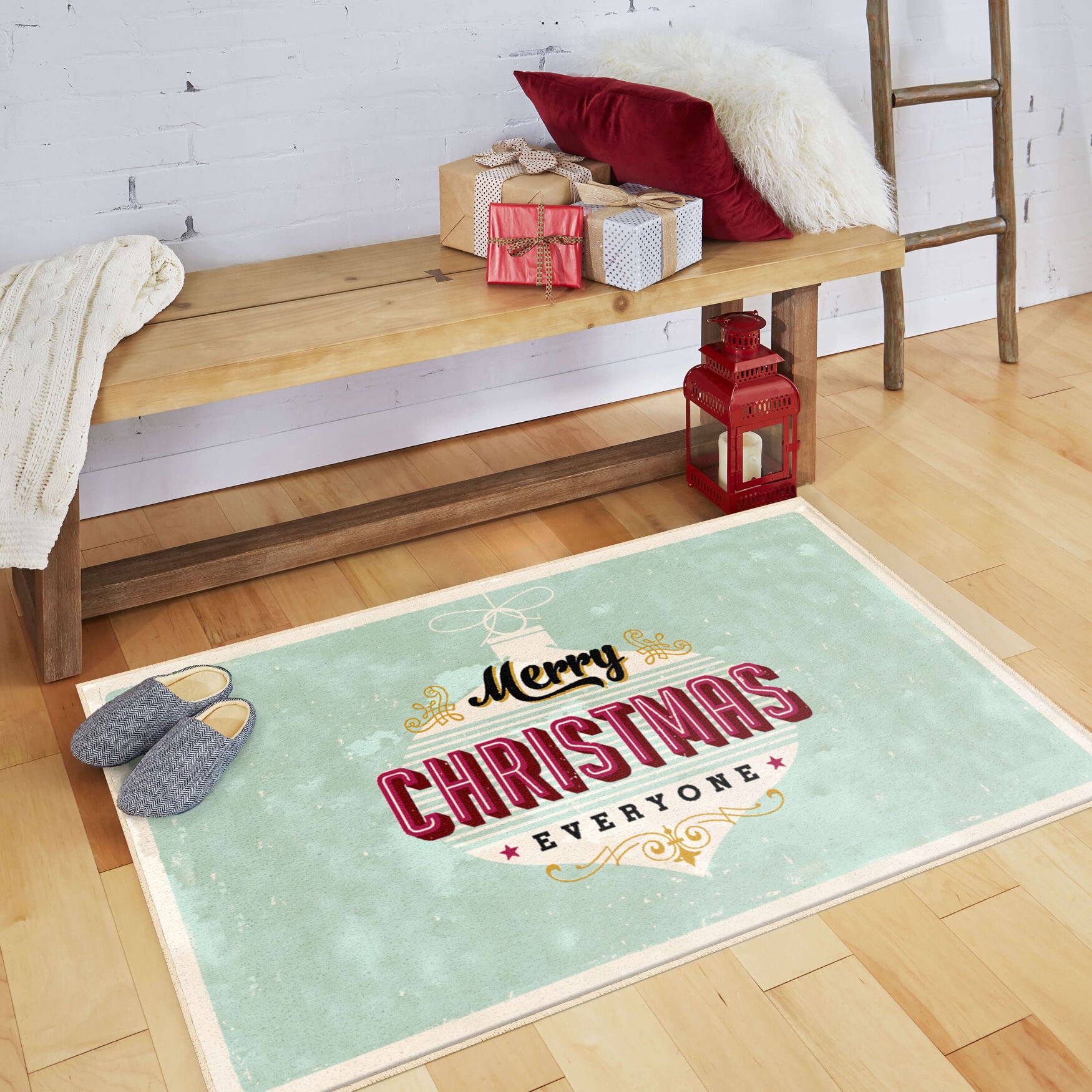 Everyone Christmas Light Blue Kitchen Rug, , alternate image number 4