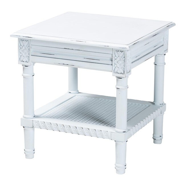 Jeanne Vintage Traditional White Wood End Table, WHITE, alternate image number null