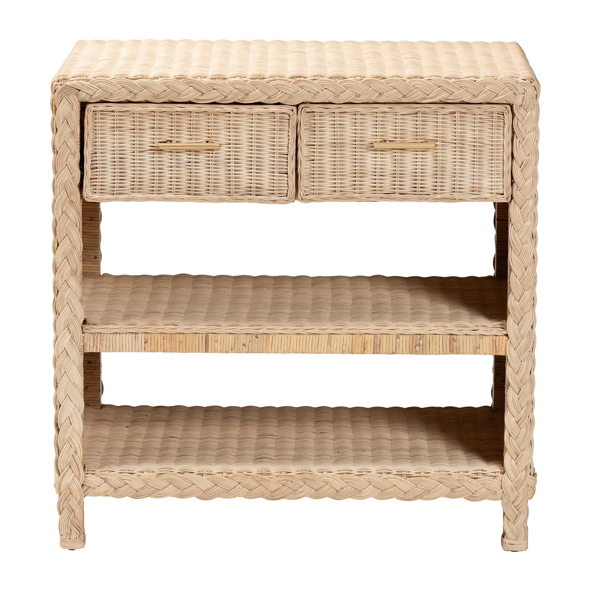Lanica Japandi Sun Bleached Rattan 2-Drawer Console Table, PALE, alternate image number 3