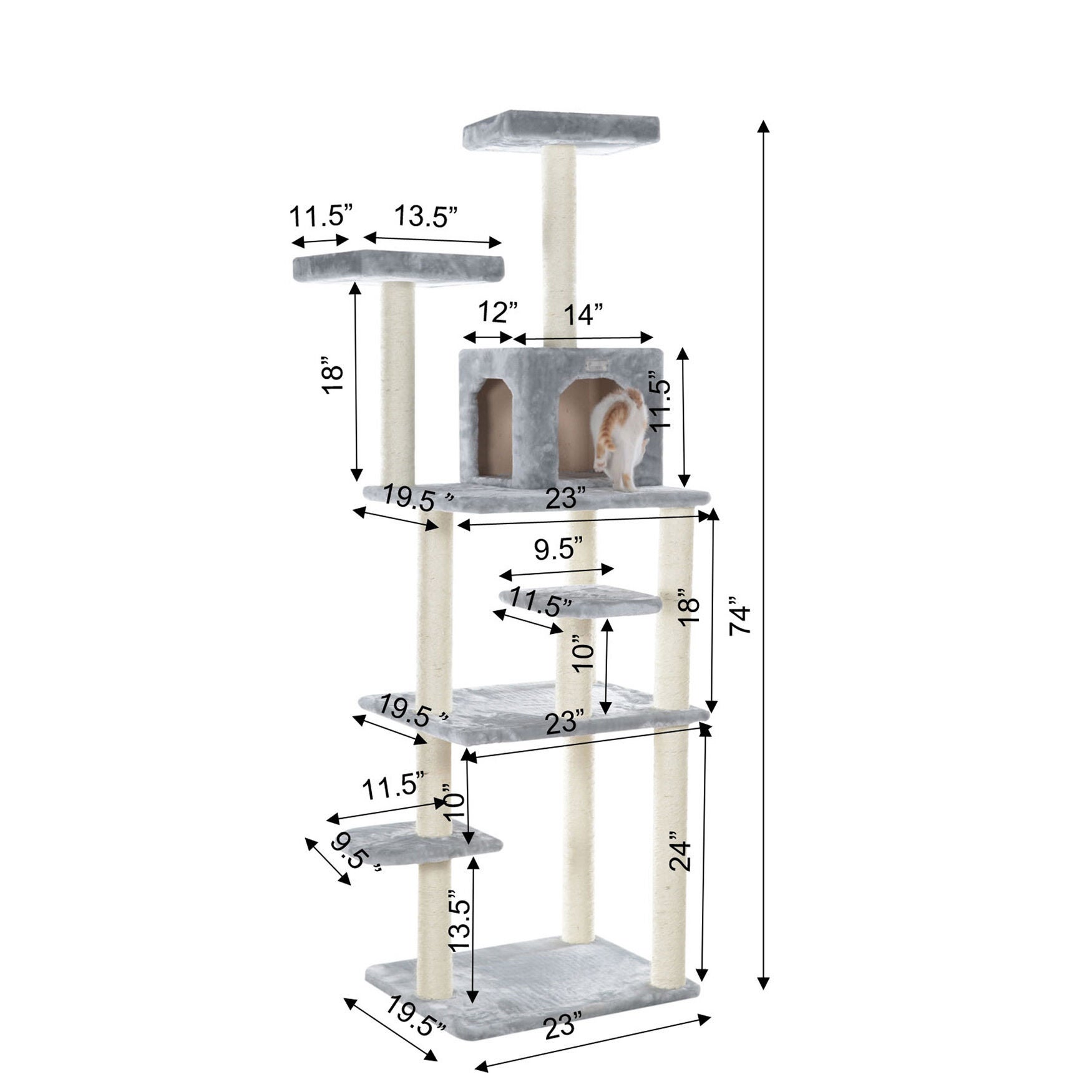 Gleepet 74 inches Real Wood Cat Tree With Seven Levels, Silver Gray, , alternate image number 5
