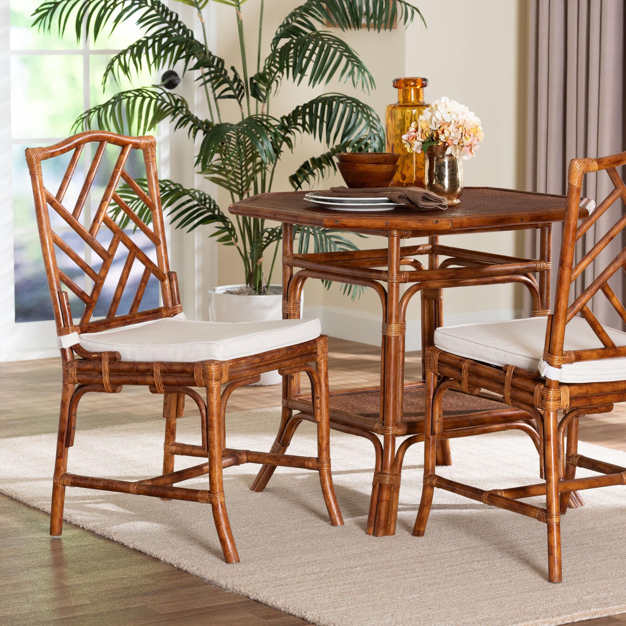 Rio Marbled Tortoise Natural Rattan Dining Chair, BROWN, hi-res image number 0