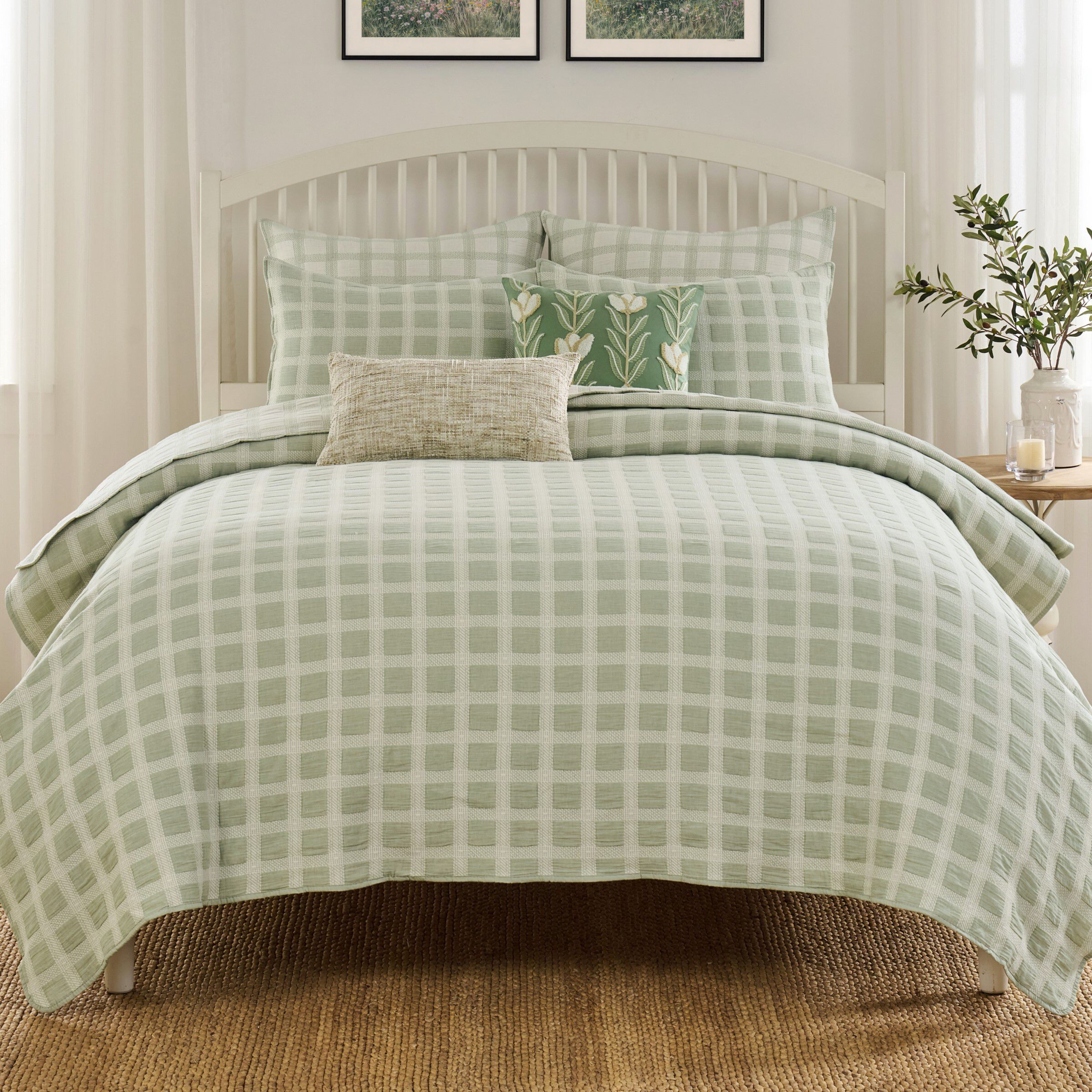 Millhouse 100% Cotton Classic Plaid Coverlet Set, SAGE, hi-res image number 0