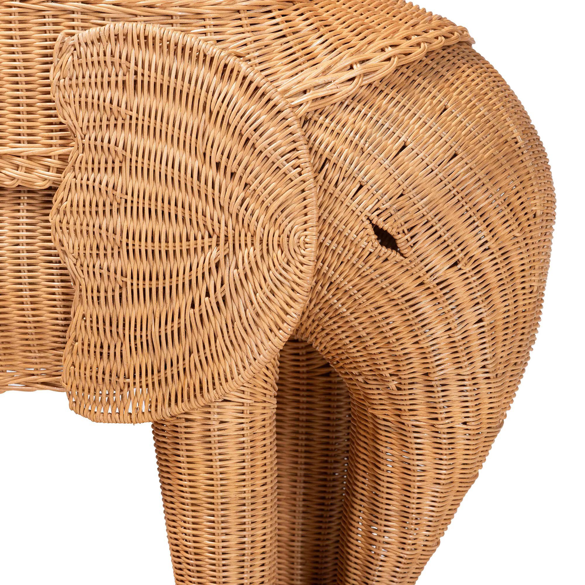 Elissa Bohemian Light Honey Rattan Elephant End Table, HONEY, alternate image number 4