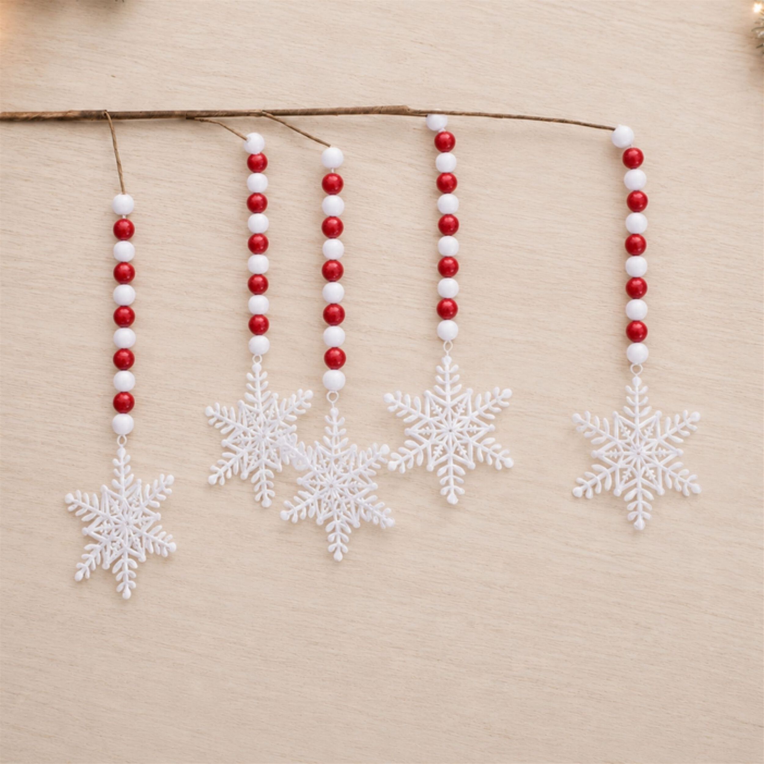 Beaded Snowflake Drop Spray (Set of 2), RED WHITE BROWN, alternate image number 1