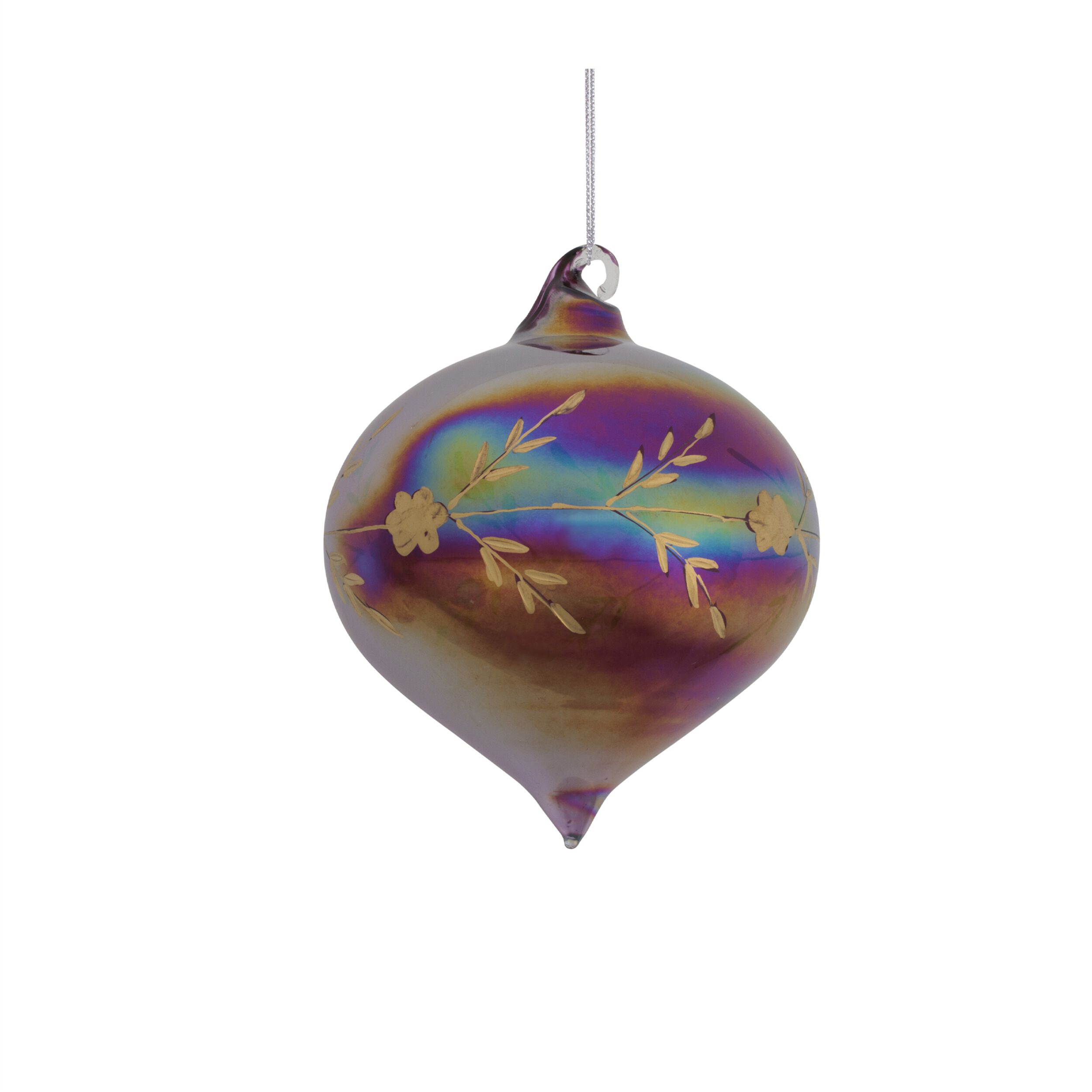Iridescent Etched Glass Ornament (Set of 6), PURPLE, alternate image number 4