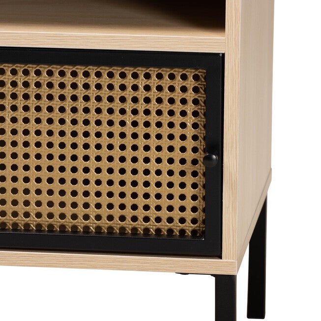 Felton Mid-Century Modern Two-Tone Black And Gold Metal And Light Brown Finished Wood 1-Door End Table, , alternate image number 4