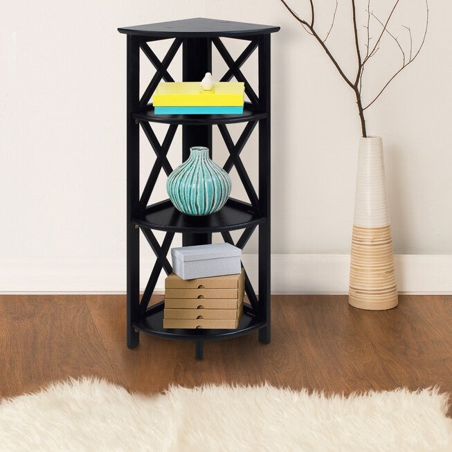 Montego 4-Shelf Corner Folding Bookcase-Black, , alternate image number null