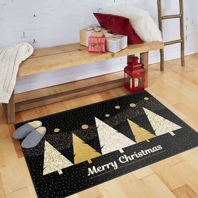 Merry Polkadot Trees Gold Kitchen Rug, , alternate image number null