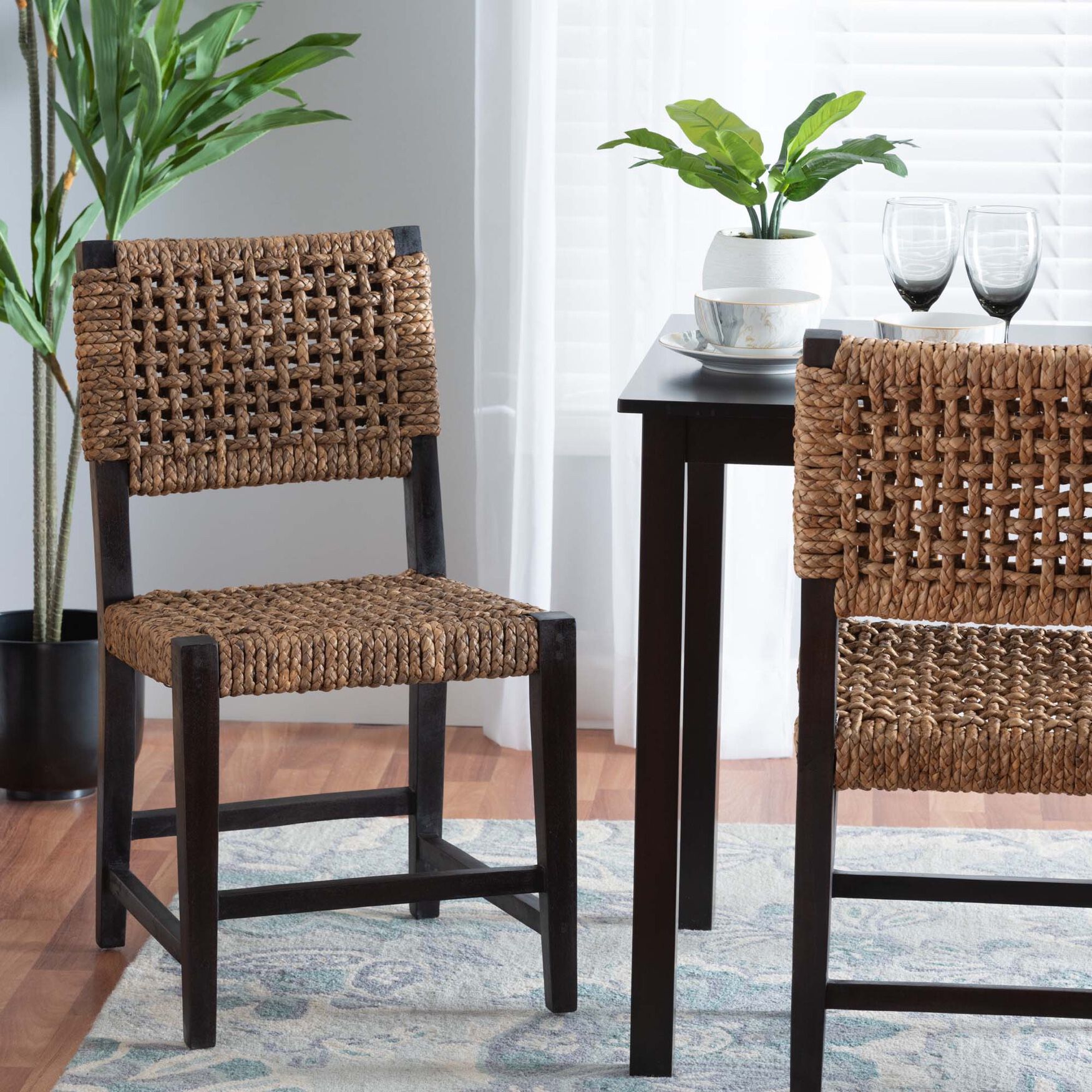Alise Modern Bohemian Dark Brown Mahogany Wood and Seagrass Dining Chair, , alternate image number 13