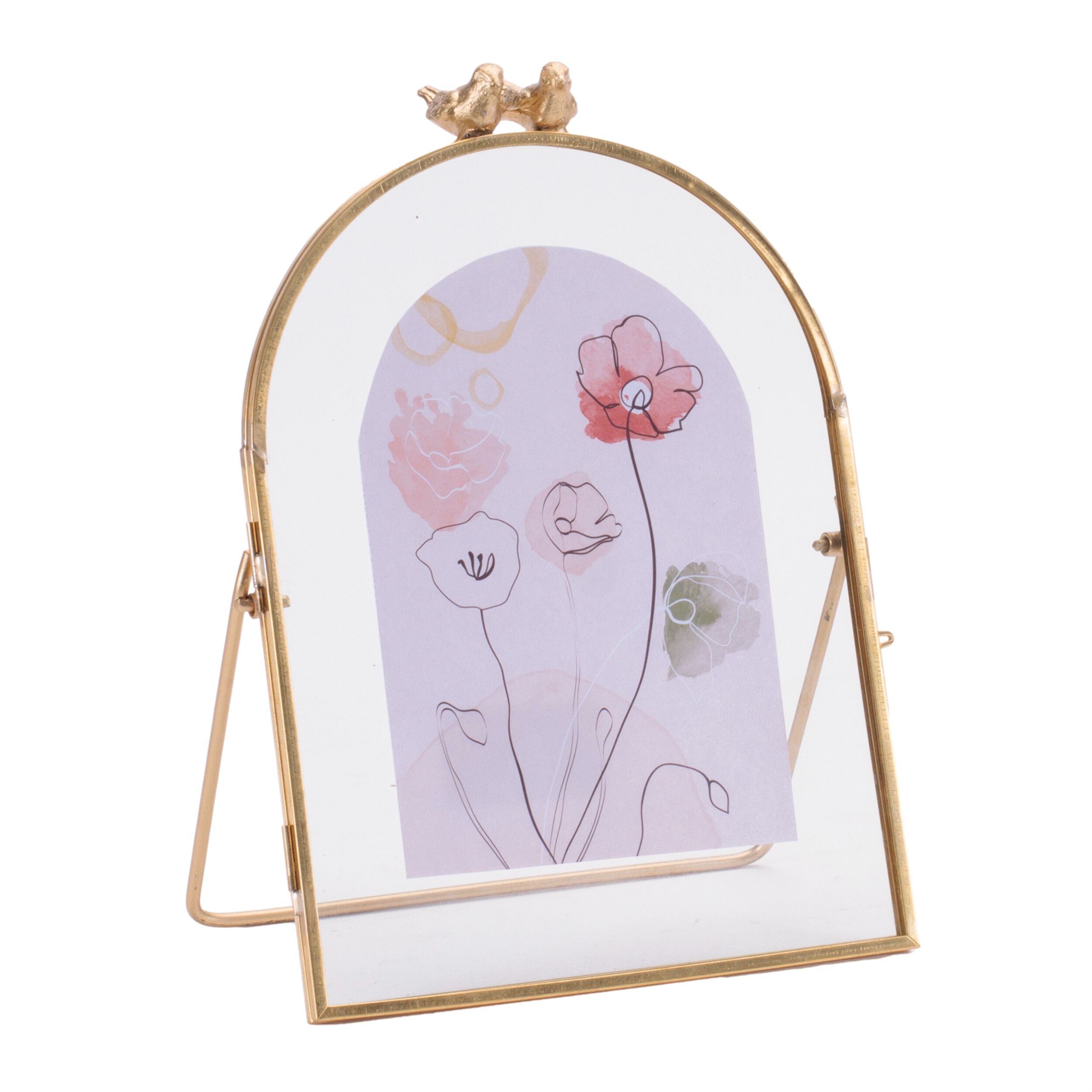 Copper Framed Floral Artwork with Bird Accent 8INH, GOLD, hi-res image number 0
