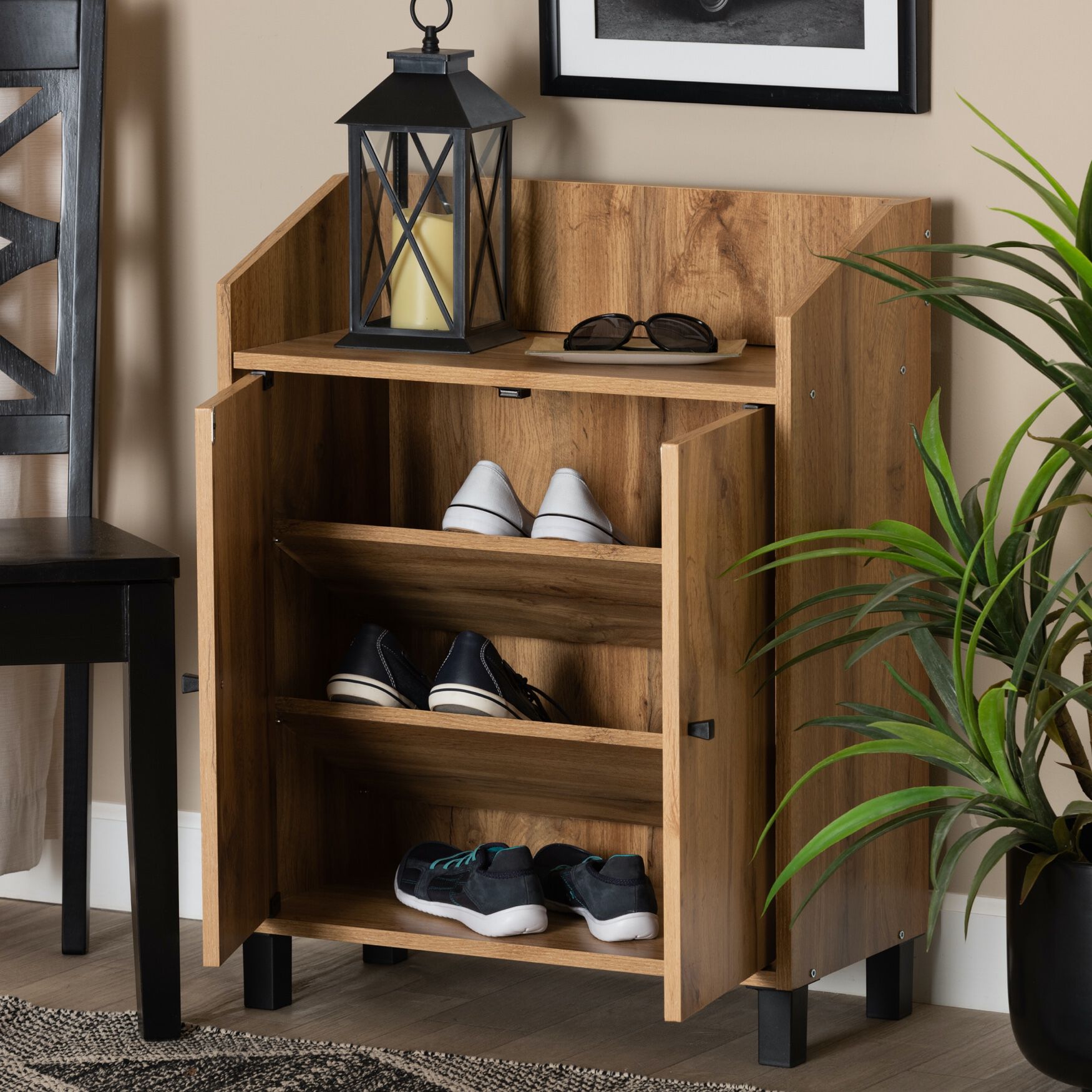 Rossin Wood 2-Door Entryway Shoe Storage Cabinet W Top Shelf Furniture, , alternate image number 14
