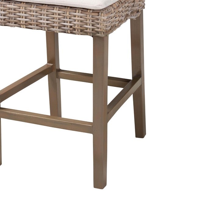 Toby Modern Bohemian Grey Kubu Rattan And Rustic Taupe Finished Mahogany Wood Counter Stool, , alternate image number 5