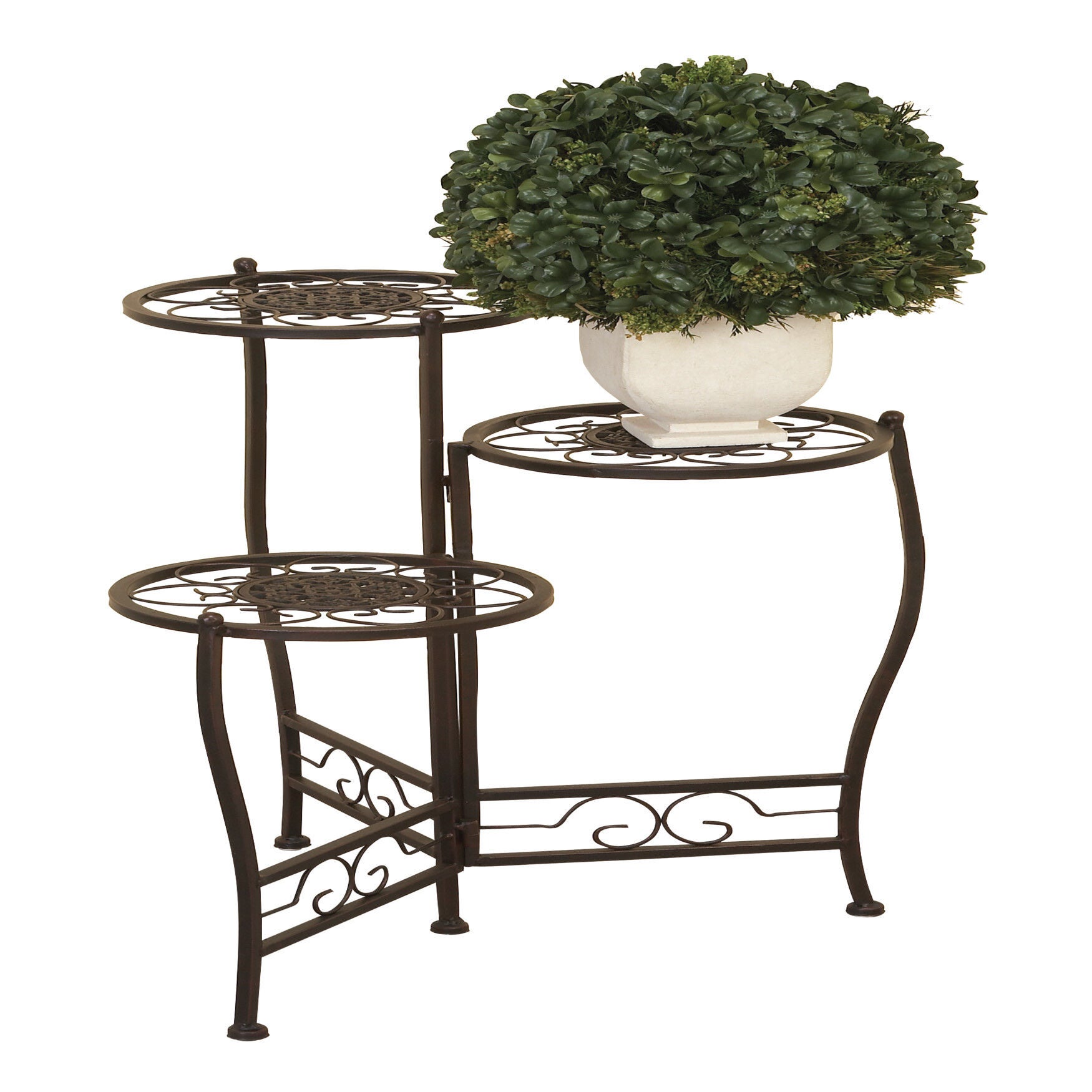 Set Of 3 Brown Metal Traditional Plantstand, BROWN, hi-res image number 0