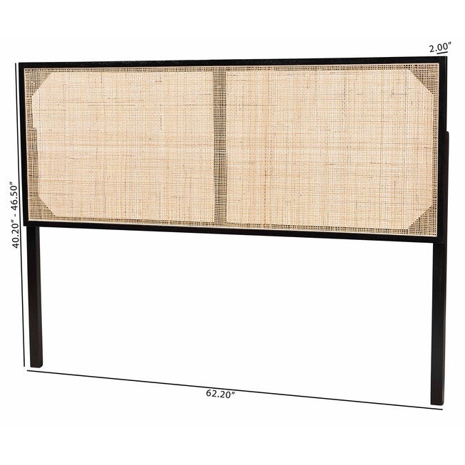 Aurelia Modern Bohemian Black Finished Bayur Wood And Natural Rattan Queen Size Headboard, , alternate image number 13
