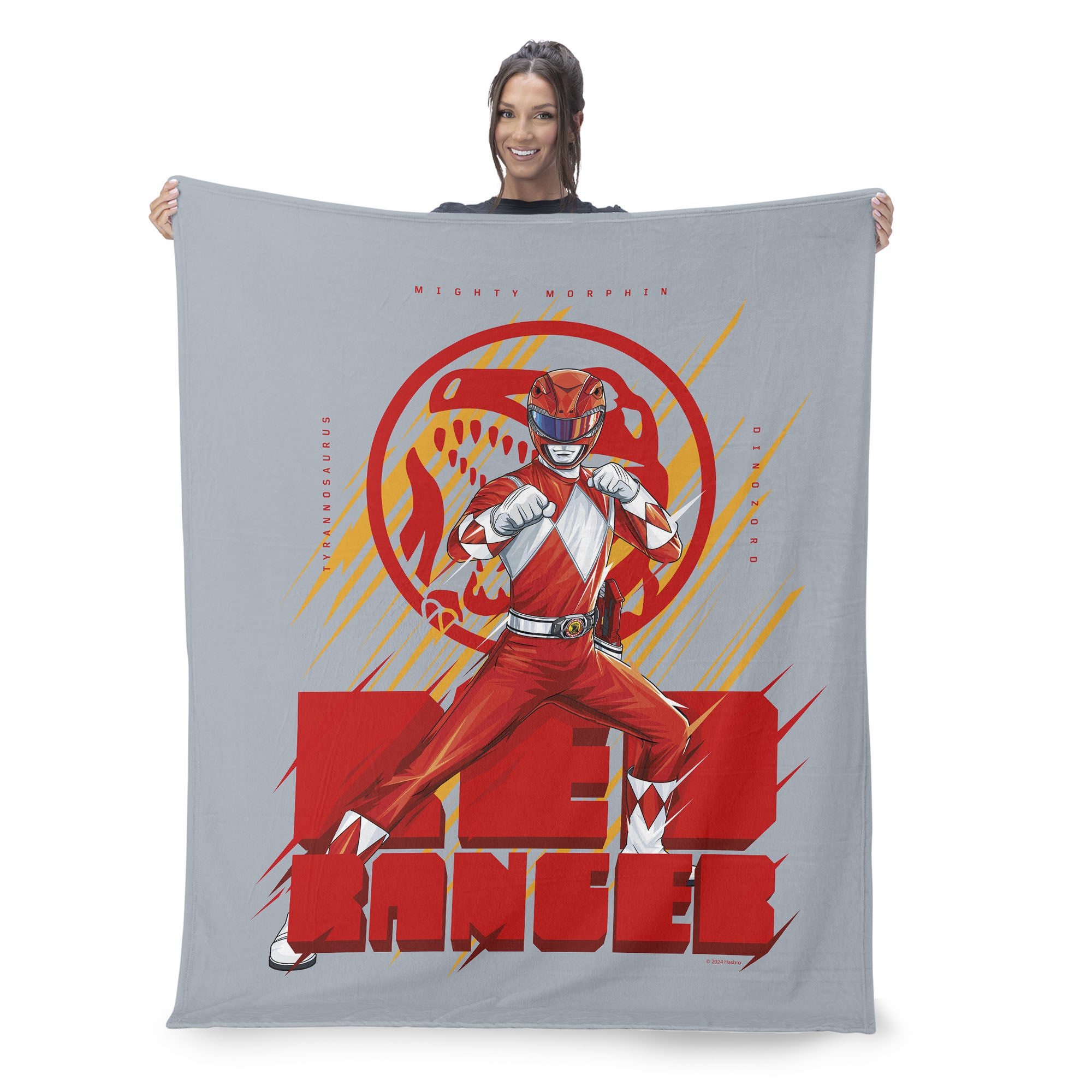 Hasbro Power Rangers Red Ranger Silk Touch Throw Blanket 40X50 Inches, GRAY, on-hover image number 1