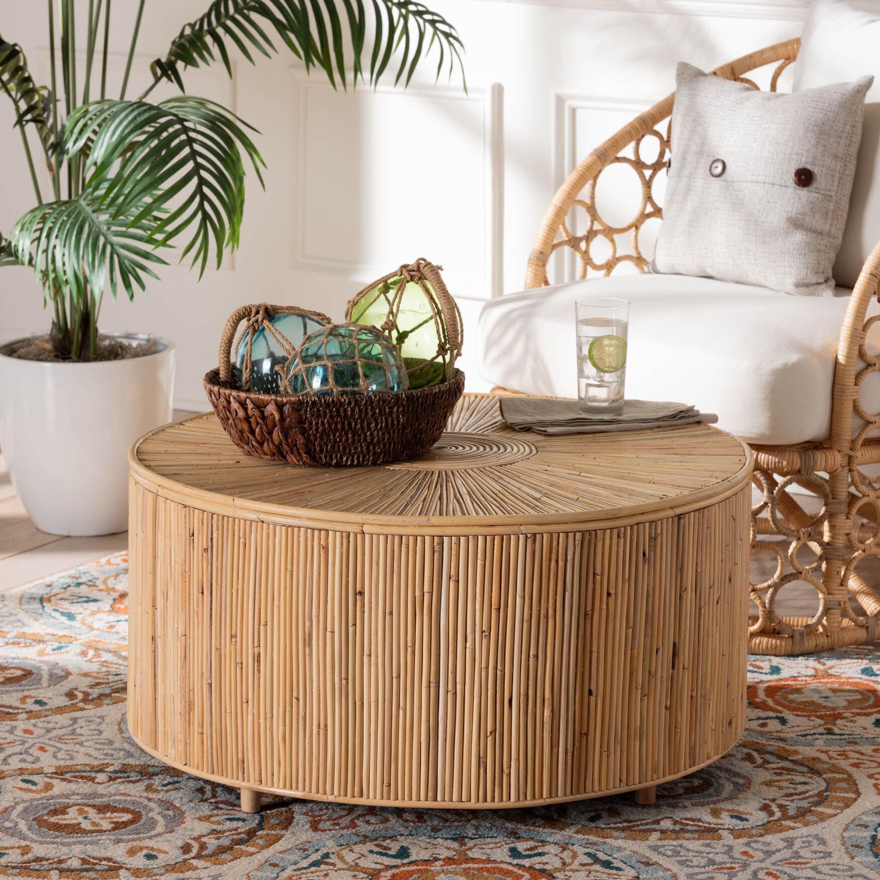 Miami Bohemian Light Honey Rattan Coffee Table, , alternate image number 3
